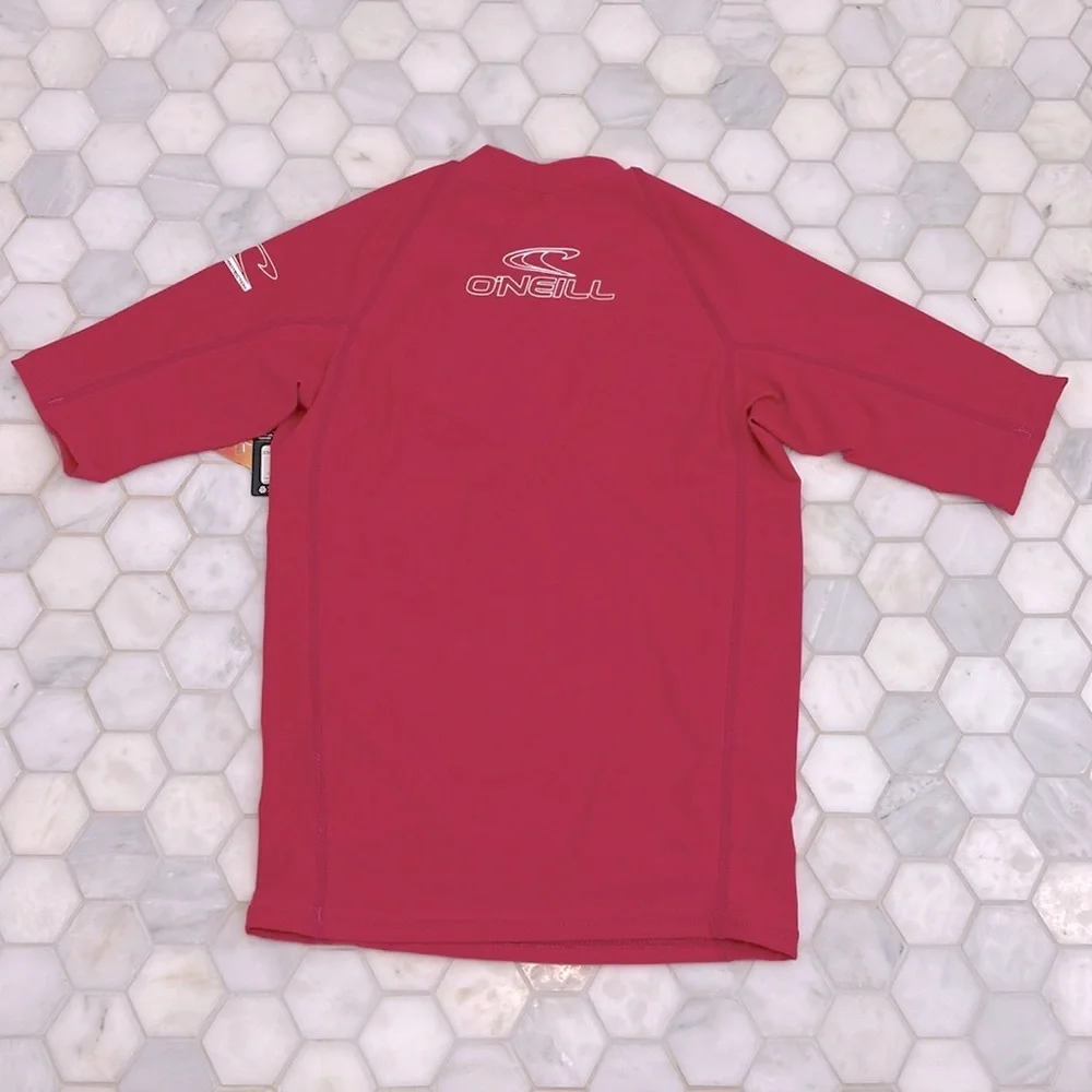 🆕 O’Neill Short Sleeved RashGuard Swim Shirt In Pink Watermelon Size 14
